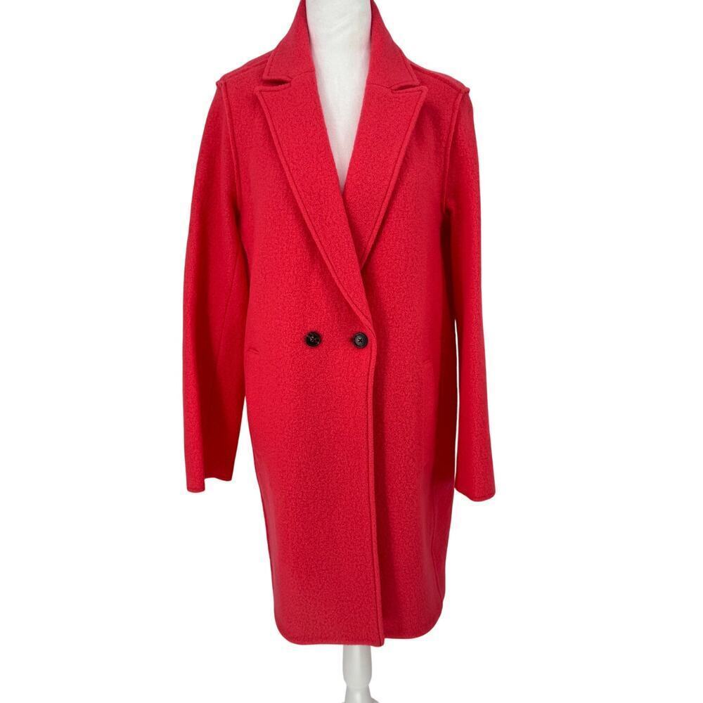 NWT J.CREW Daphne Italian Boiled Wool Double-Breasted Coat in Coral Red Sz 14